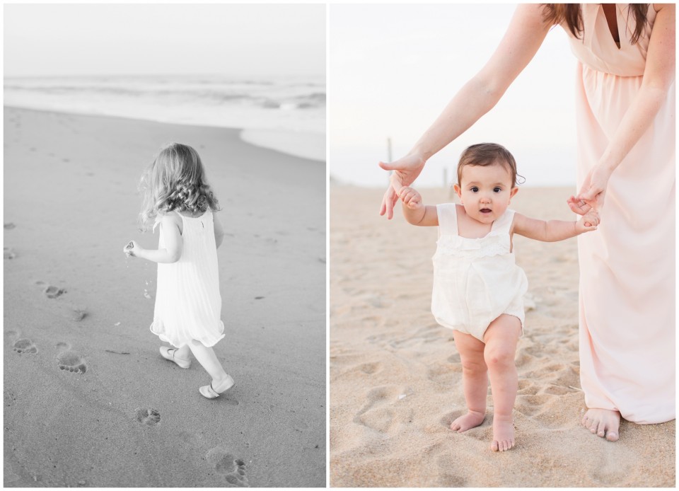 a toddler is running on the beach and another girl is holding mom's hands and walking | Mai Fotography | HK Family Photographer