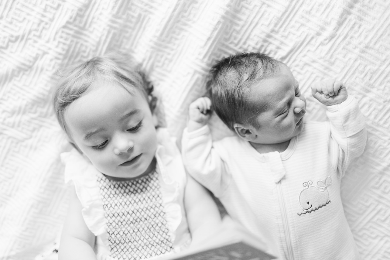 Newborn lifestyle session - black and white - a girl and her brother