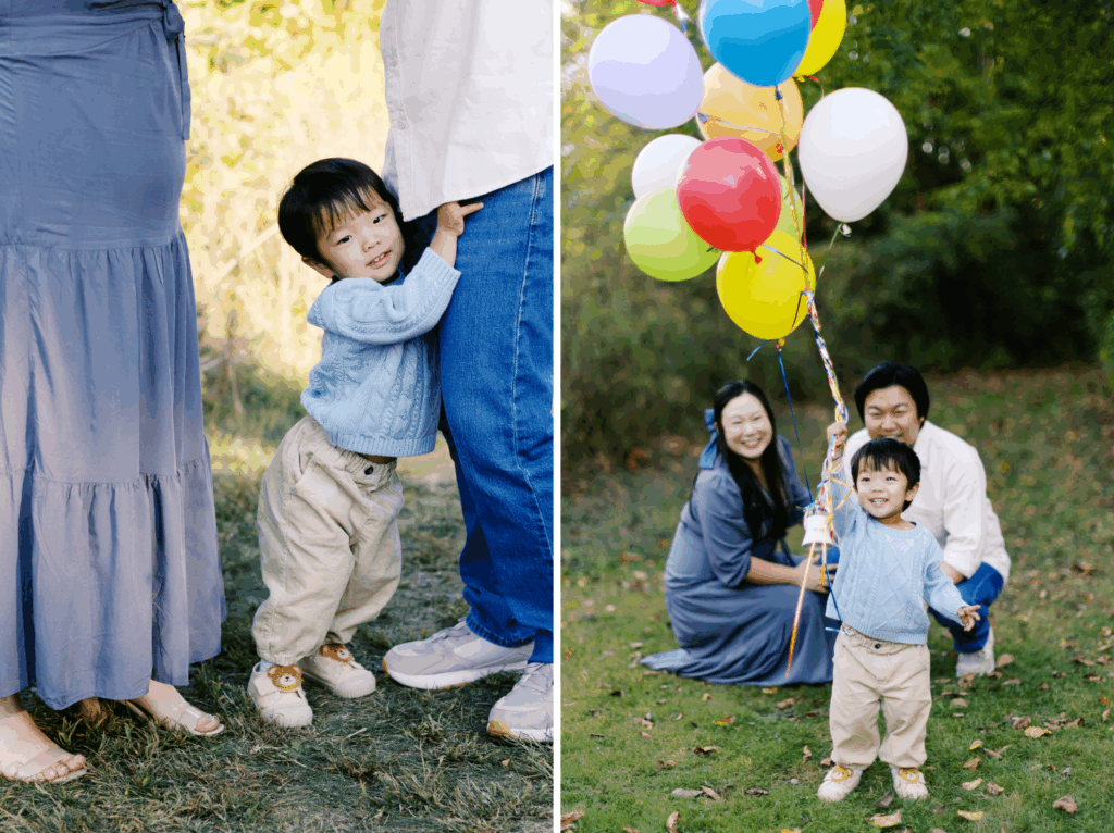 Two photo collage of family photoshoot at Starkey Park in Zionsville, IN. 